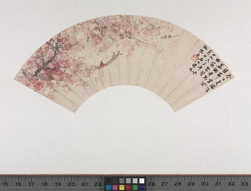 Set Of Fan Paintings Leaf 5: Boating In A Spring River — Fu Baoshi