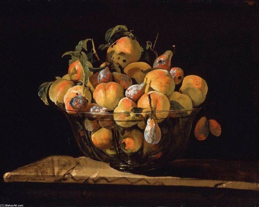 Peaches And Pears In Glass Bowl — Giovanni Paolo Spadino