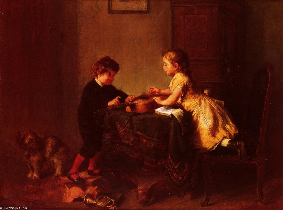 Children Playing With A Guitar — Felix Schlesinger