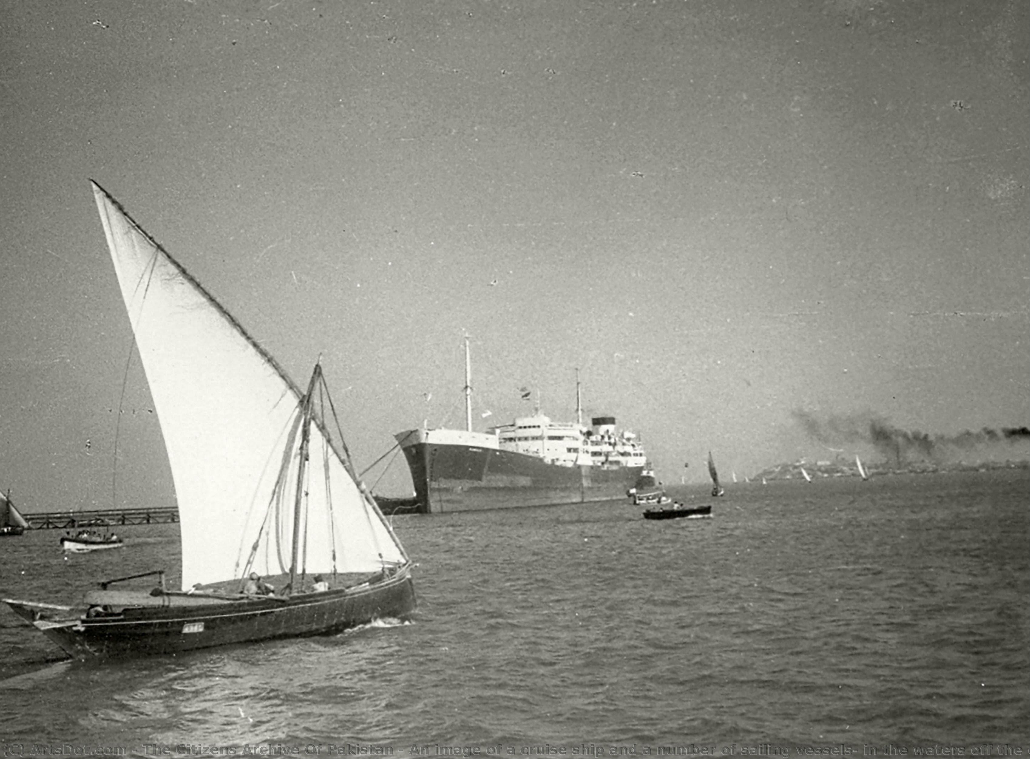 An Image Of A Cruise Ship And A Number Of Sailing Vessels, In The Waters Off The Coast Of Karachi. Circa. 1940s. — The Citizens Archive Of Pakistan