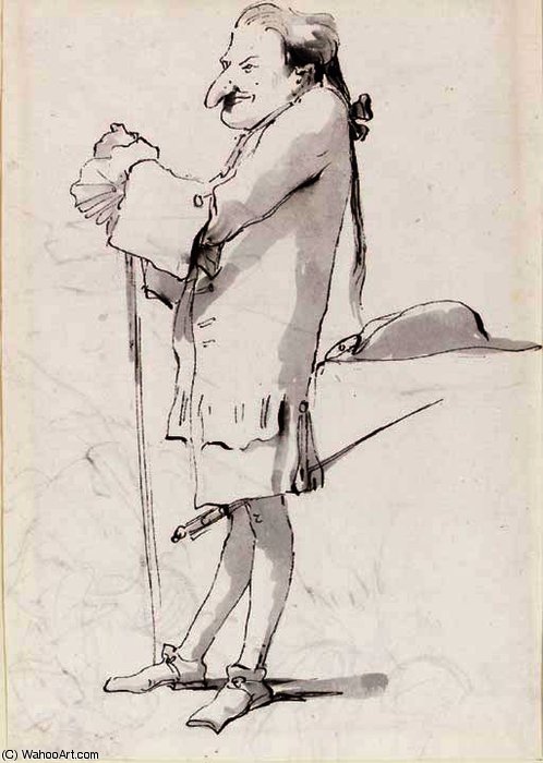 Caricature Of A Standing Cavalier Leaning On A Staff — Giambattista Tiepolo