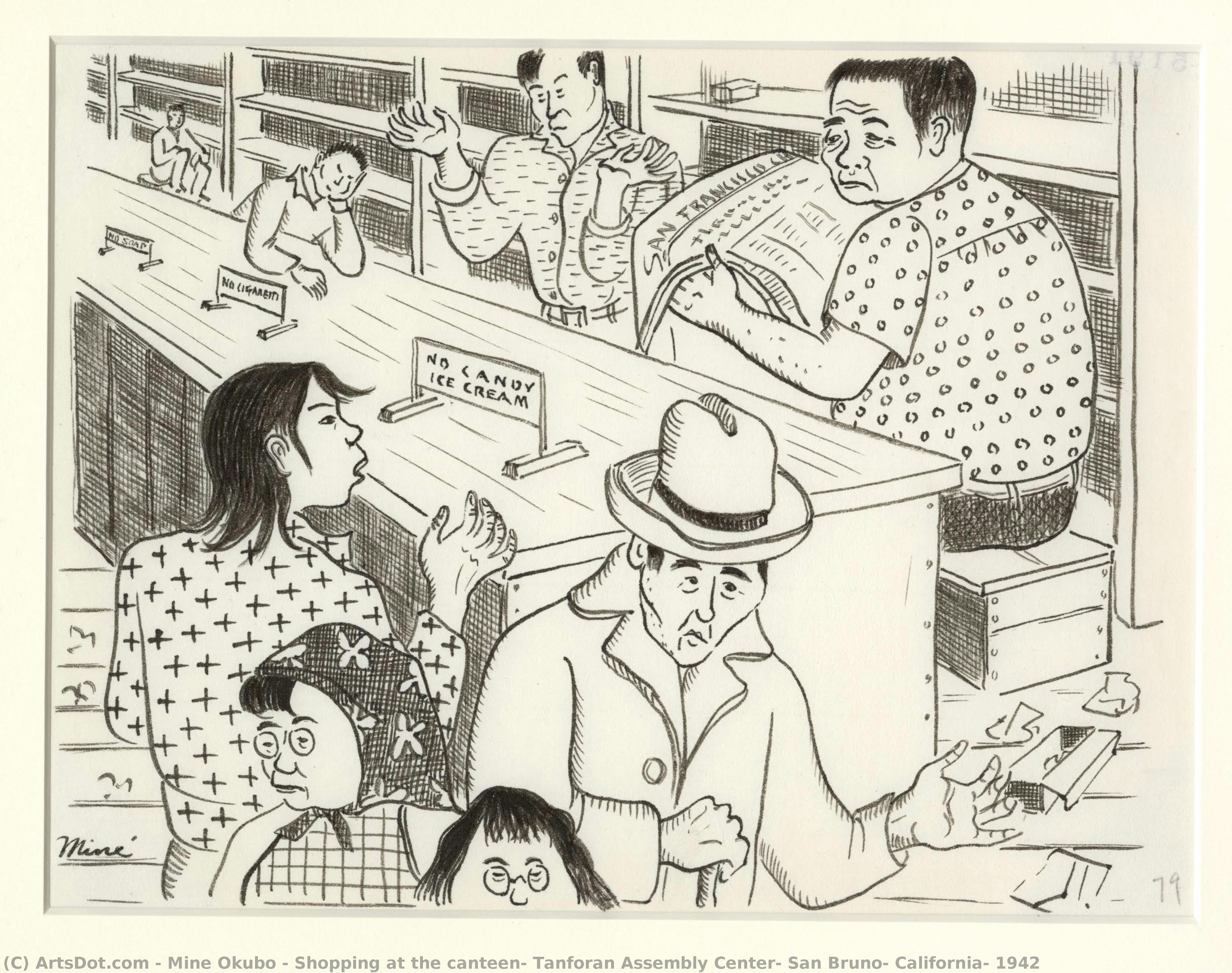Shopping At The Canteen, Tanforan Assembly Center, San Bruno, California, 1942 — Miné Okubo