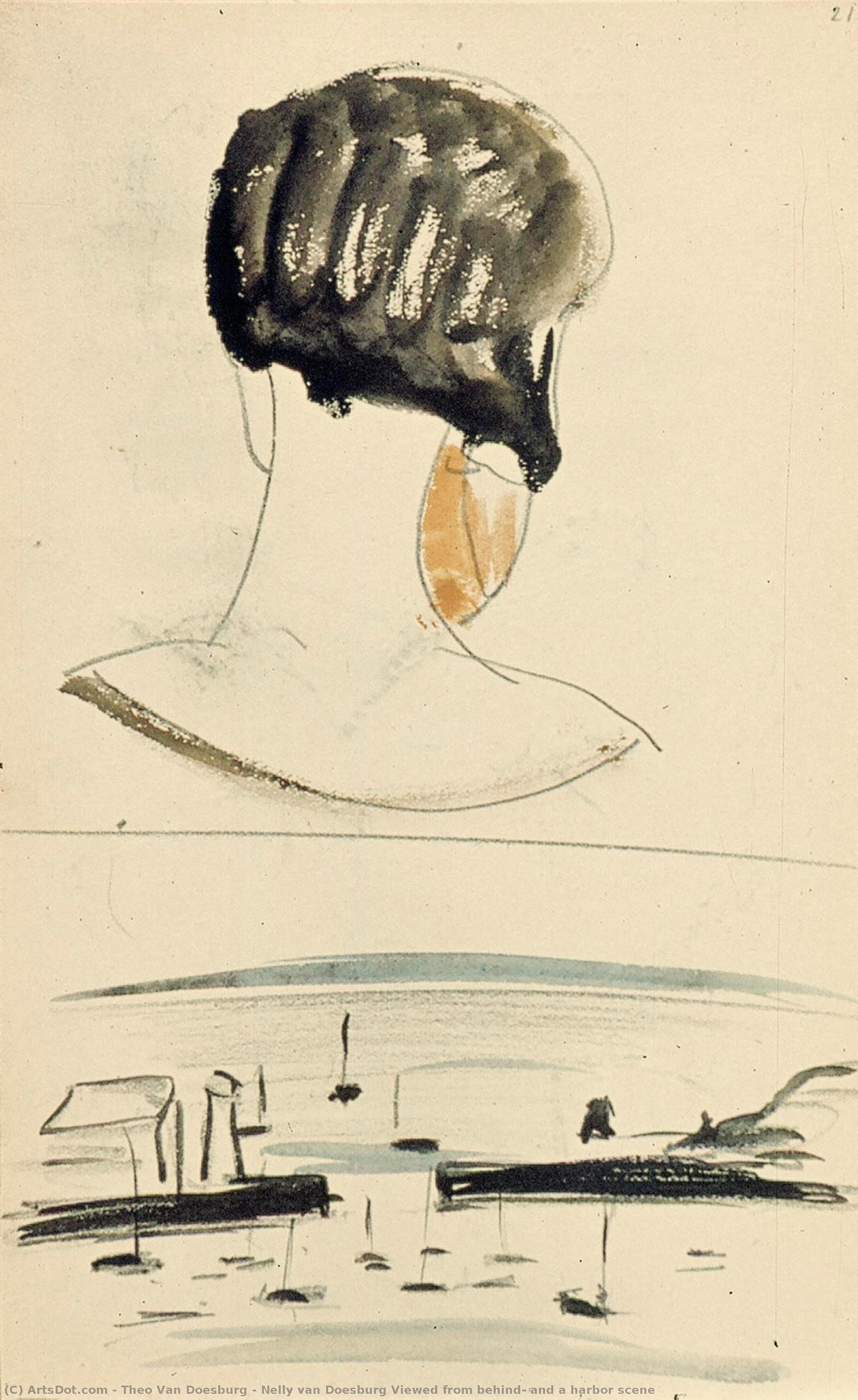 Nelly Van Doesburg Viewed From Behind, And A Harbor Scene — Theo Van Doesburg