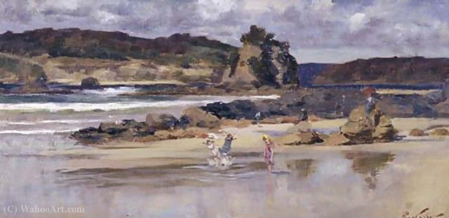 Beach Scene, Children Paddling — Count Girolamo Pieri Nerli