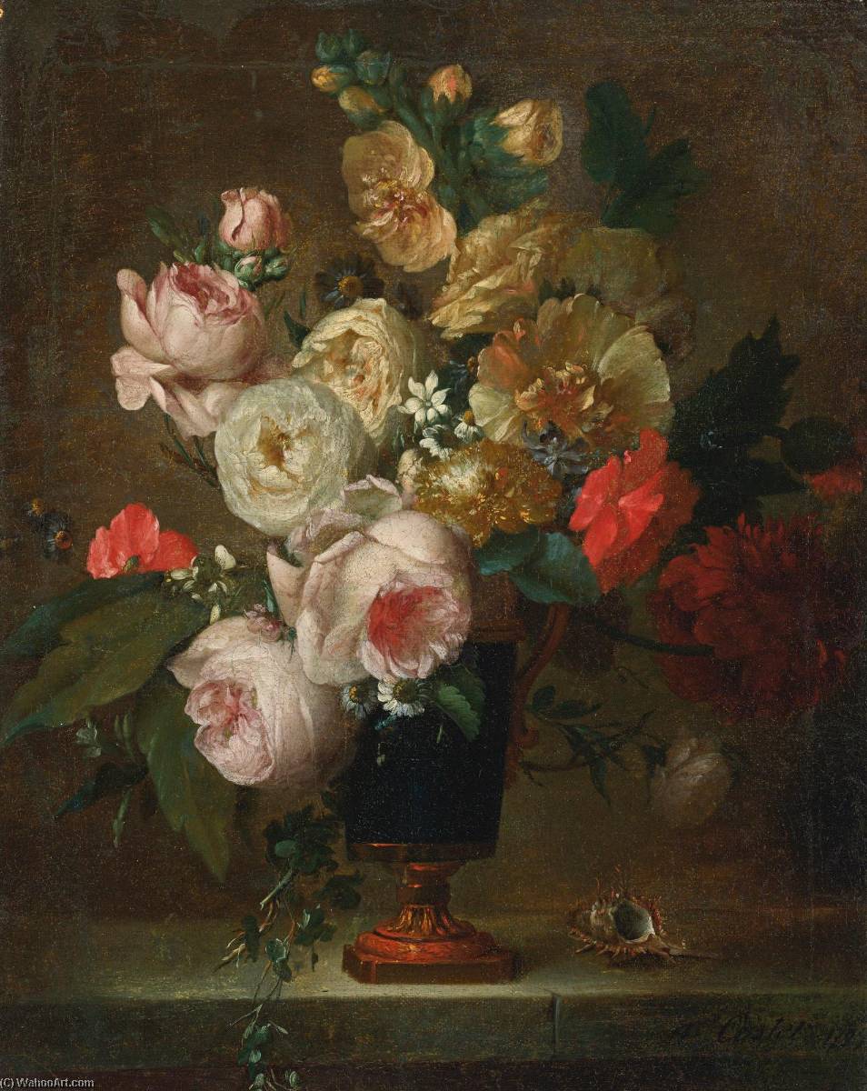Still Life Of Flowers In A Vase With A Shell — Anne Vallayer-coster