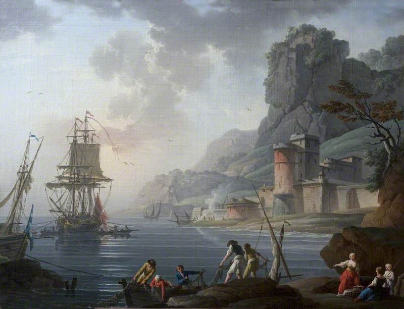 A Coastal Scene With Fishermen — Charles Francois Lacroix De Marseille