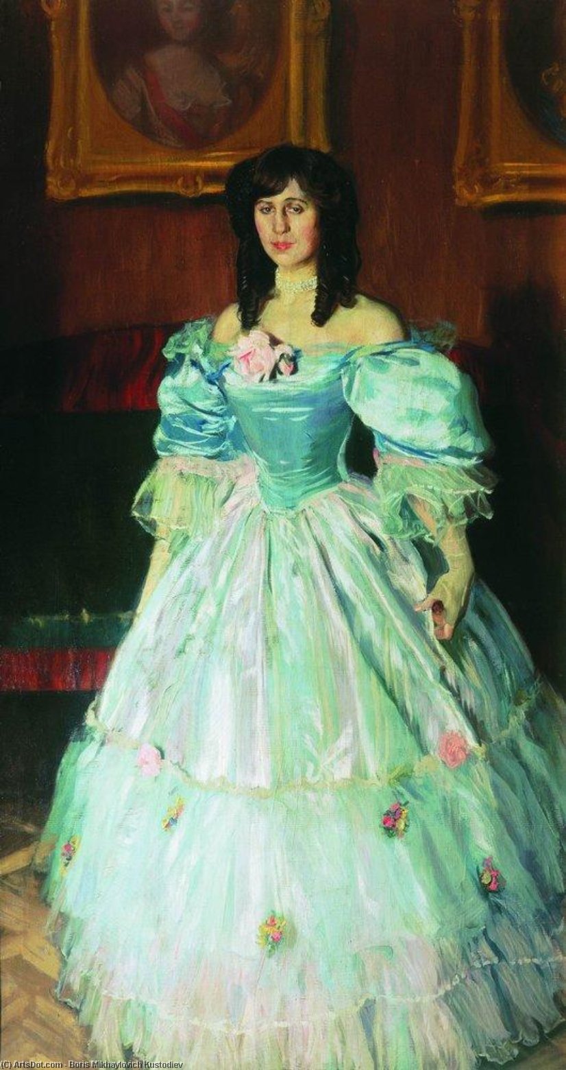 Portrait Of A Woman In Blue (portrait P. Sudkovskaya) — ボリス・ミハイルウォヴィチ・クストーディエフ