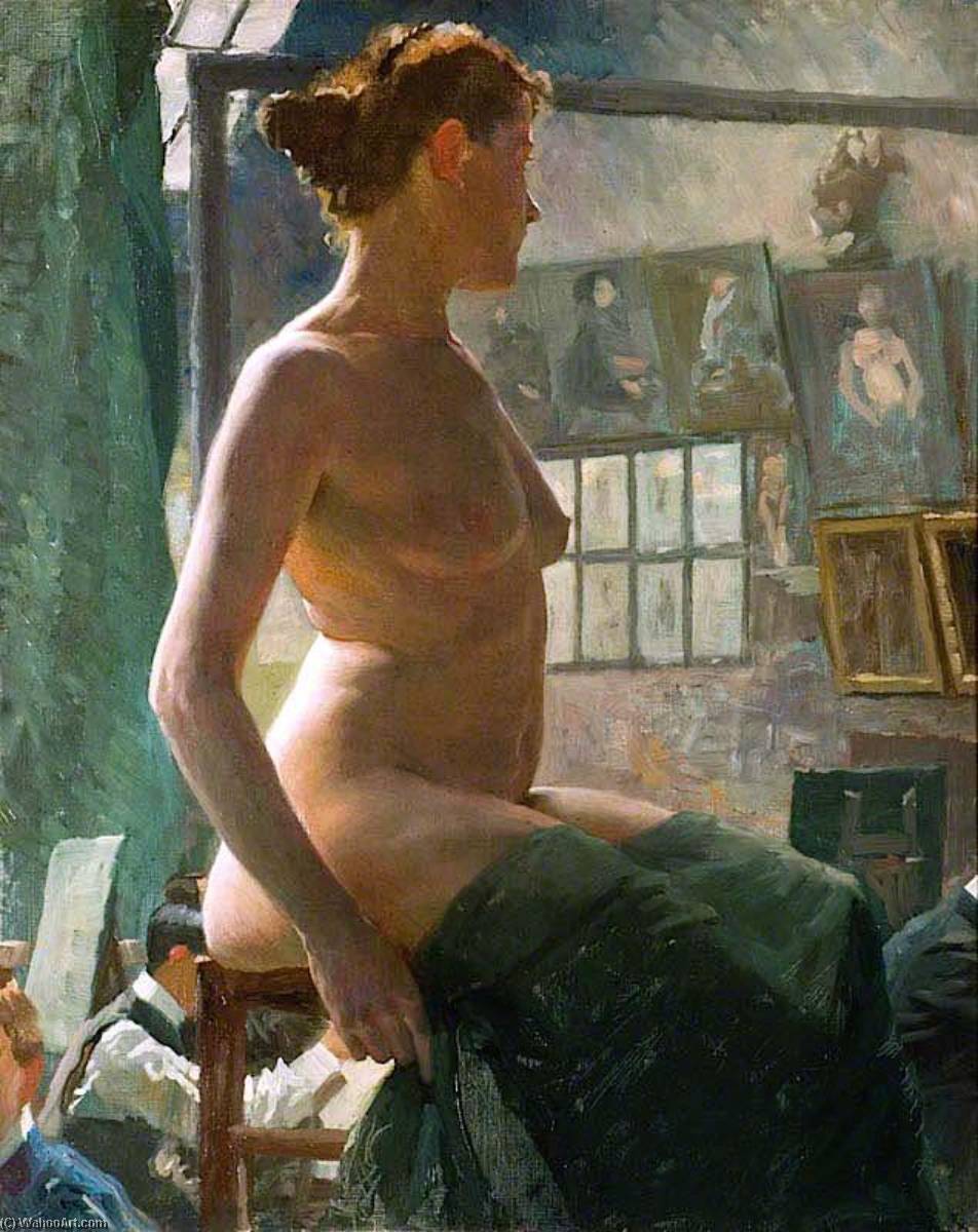 Ein Weiblicher Akt, Sitzend Im Atelier Von Julian, Rue Du Dragon — Sir Alfred James Munnings