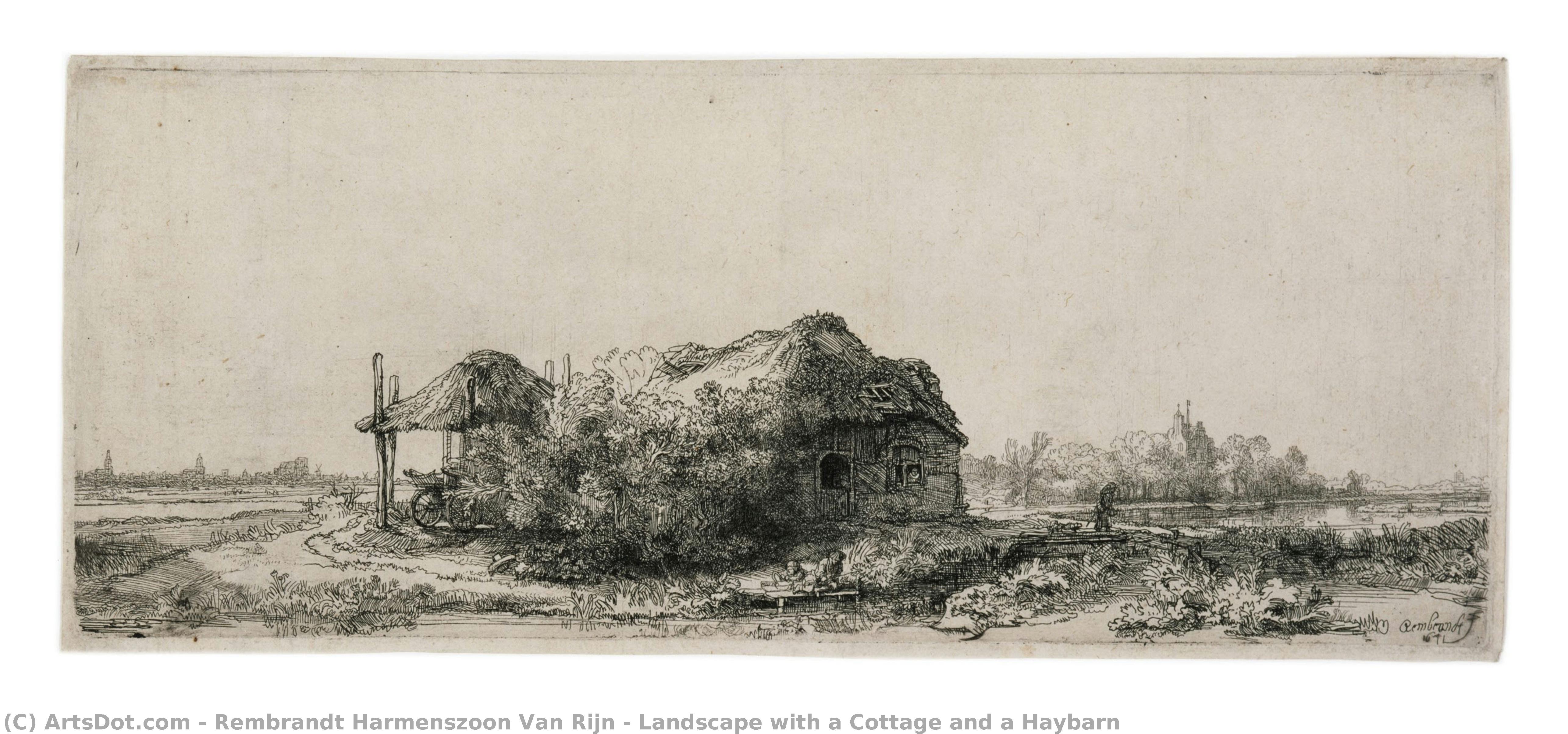 Landscape With A Cottage And A Haybarn — Rembrandt Van Rijn
