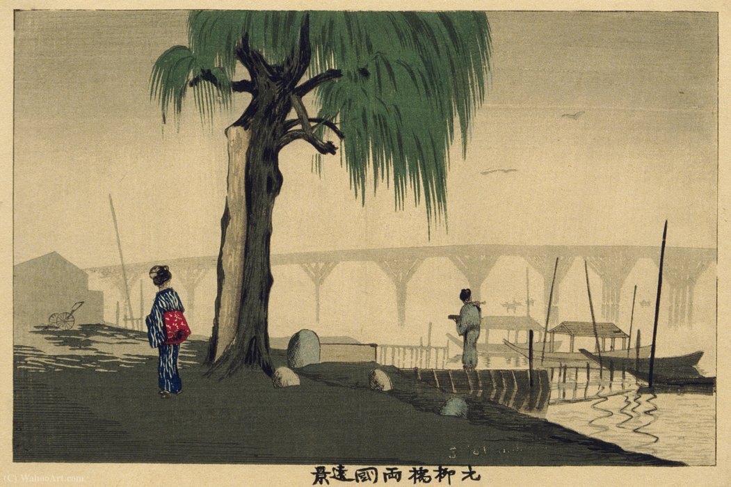 Distant View Of Ryōgoku From Motoyanagi Bridge — Kobayashi Kiyochika