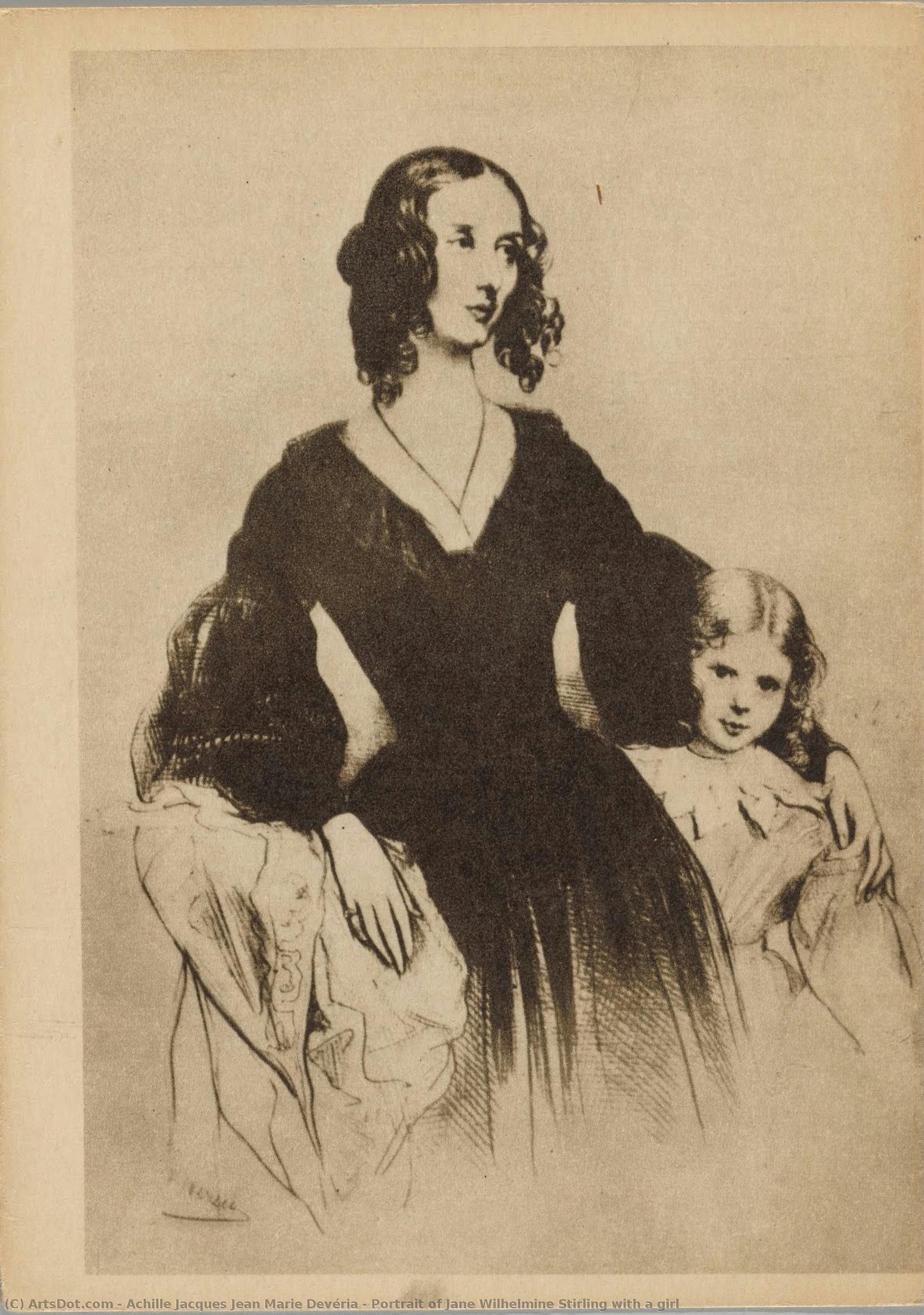 Portrait Of Jane Wilhelmine Stirling With A Girl — Achille Jacques Jean Marie Devéria