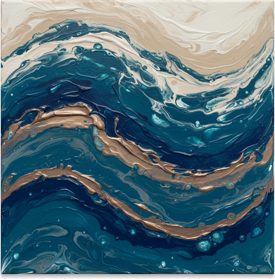 Ephemeral Currents: Where Indigo Depths Meet Golden Geological Memory — Christian Noiret