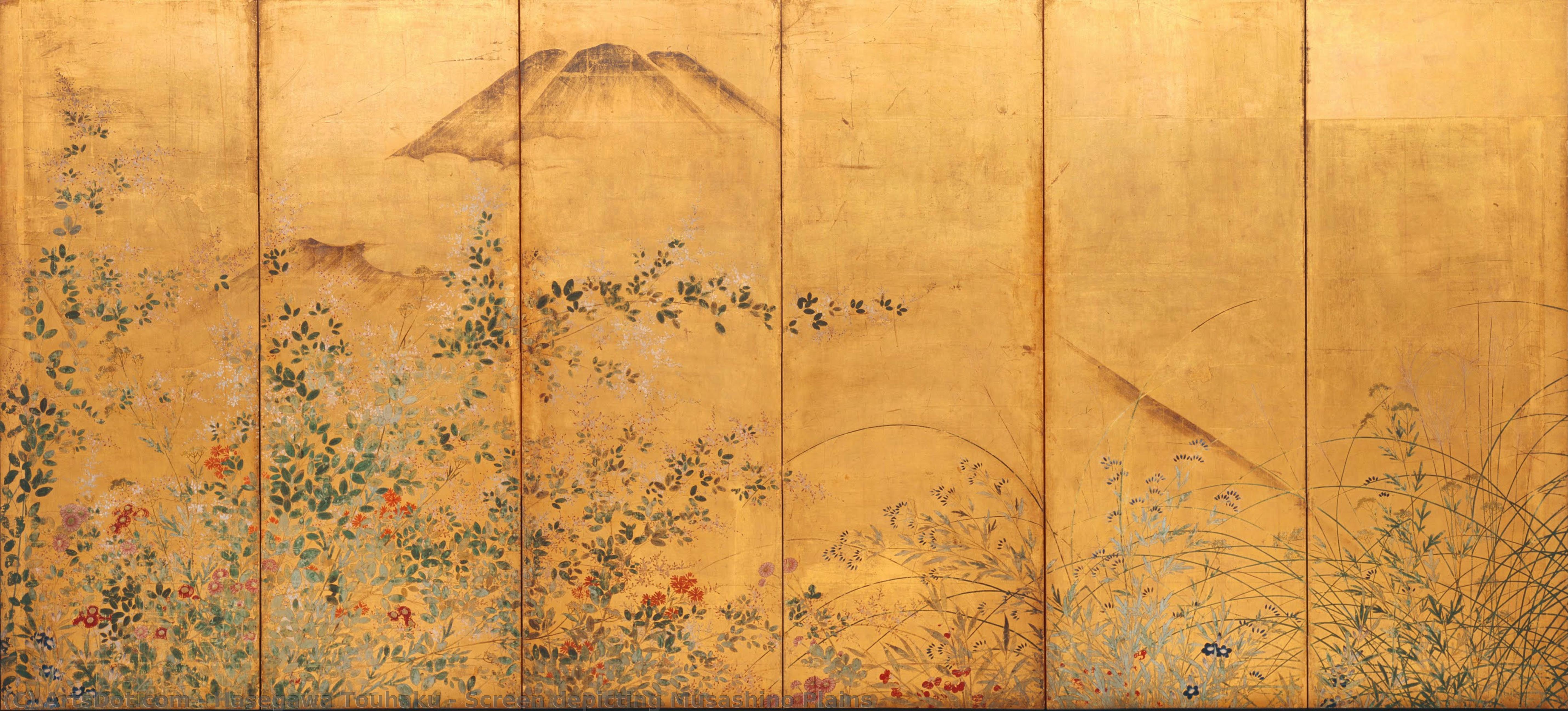 Schirm Mit Darstellung Der Musashino-ebene — Hasegawa Tohaku