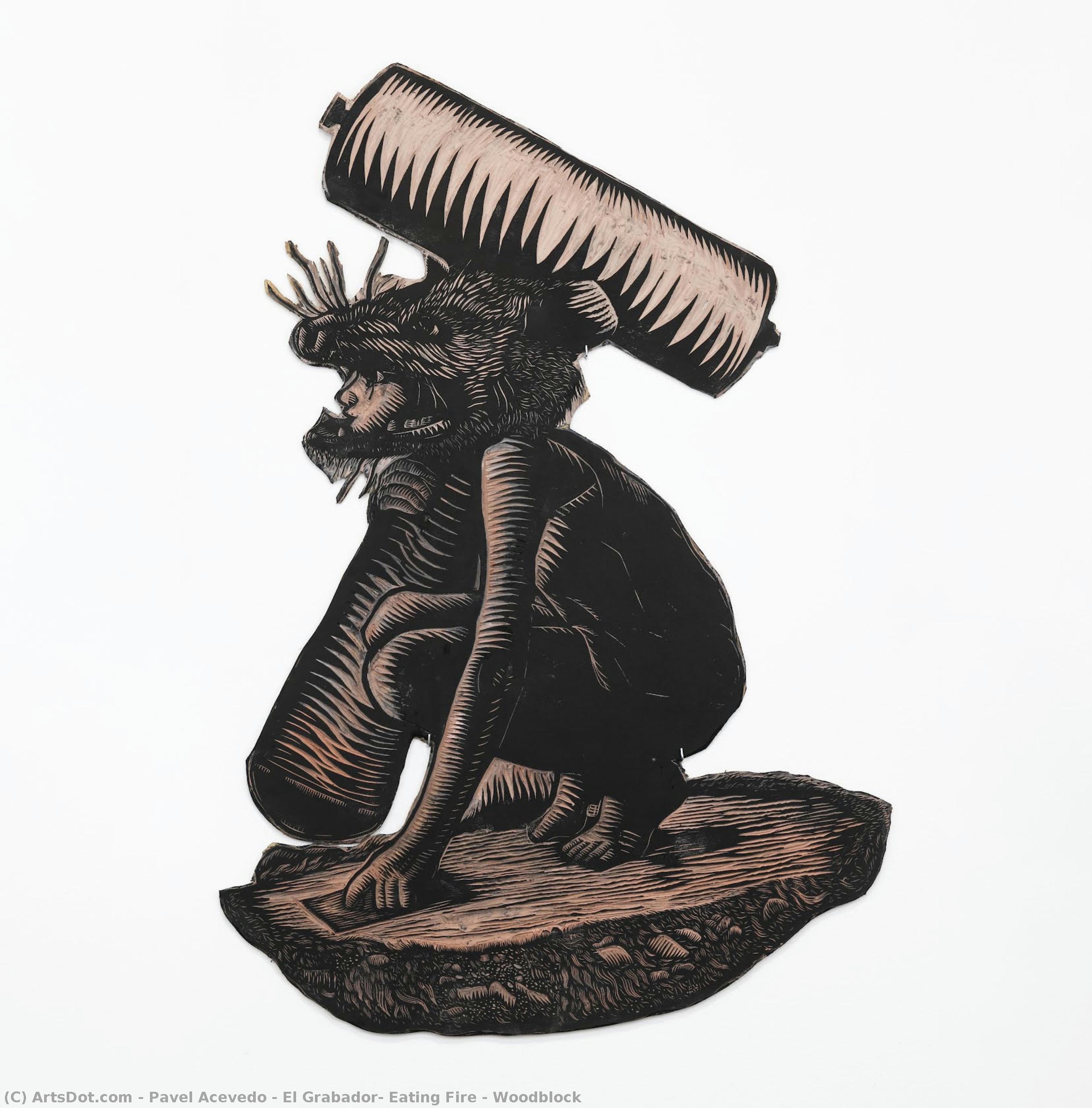 El Grabador, Eating Fire - Woodblock — Pavel Acevedo