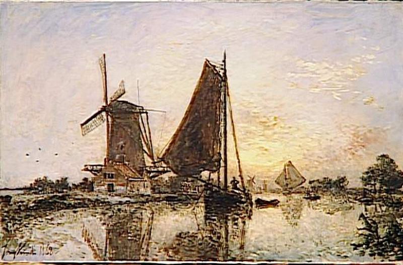 En Hollande, Les Barques Pres Du Moulin — Johan Barthold Jongkind