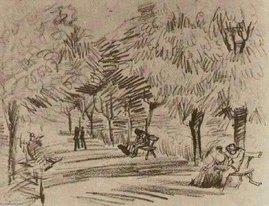 Ein Pfad Im Öffentlichen Garten Mit Bänken — Vincent Willem Van Gogh