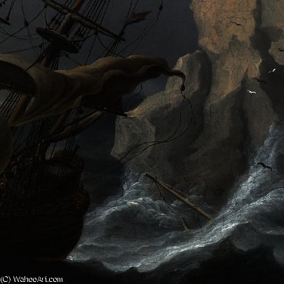 Shipping In A Stormy Sea Off A Rocky Coast — Aernout Smit