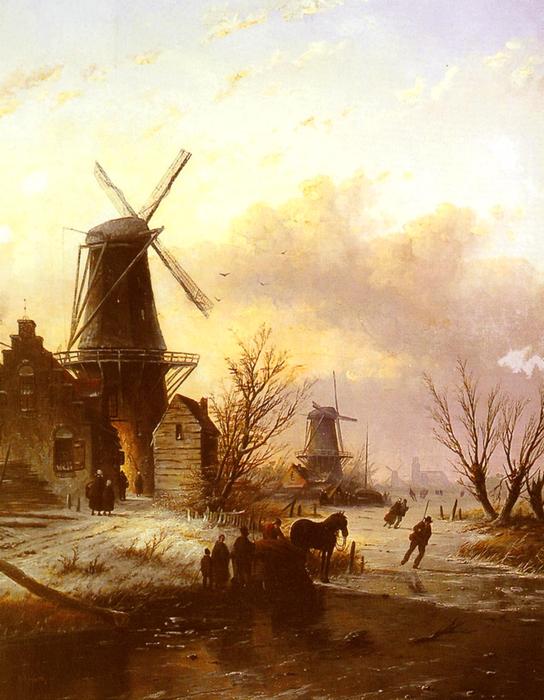 Skaters On A Frozen River — Jan Jacob Coenraad Spohler