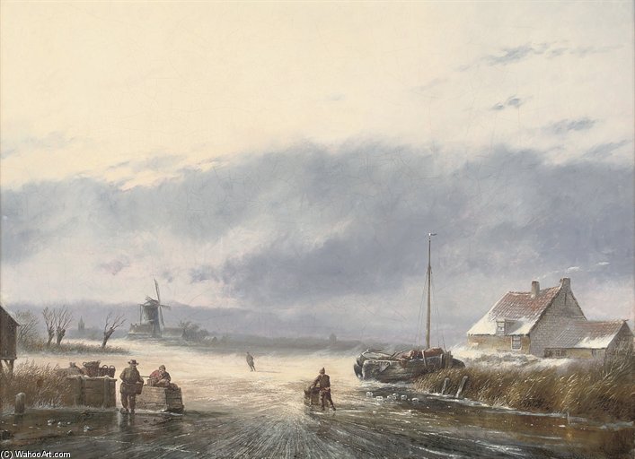 Skaters On A Dutch Waterway — Nicolaas Johannes Roosenboom