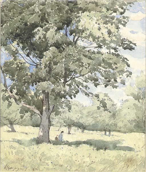 Landscape With Two Figures In Front Of A Tree — Henri-joseph Harpignies