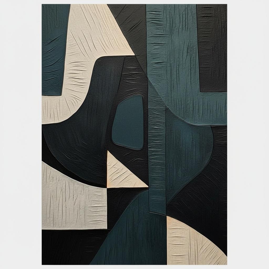 Monolithic Interlocking Shadows In Charcoal And Slate With Sculpted Cream Relief — Laurent Fabre