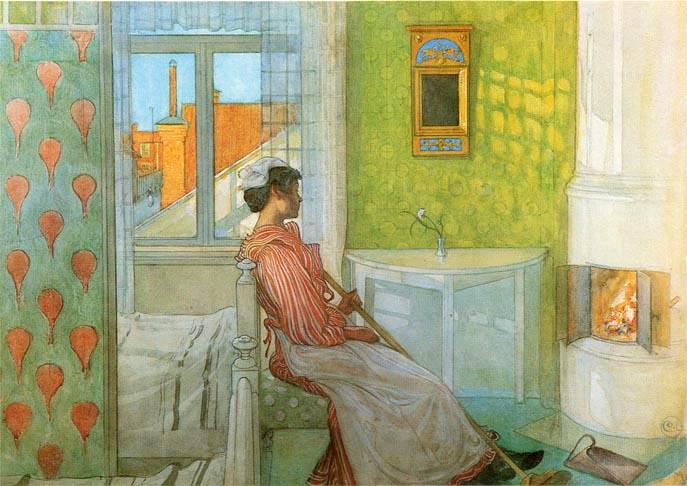 Martina In Front Of The Fire — Carl Larsson