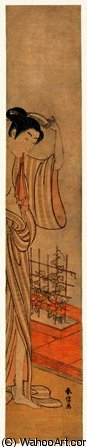 Beauty By A Pot Of Morning Glories — Suzuki Harunobu
