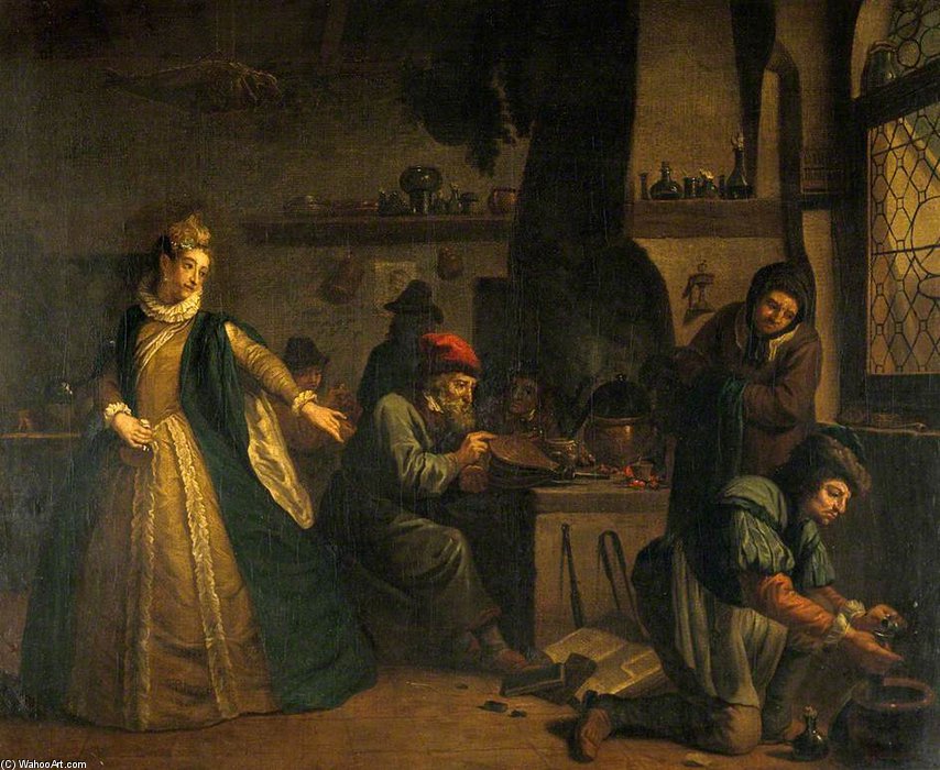 A Lady Visiting An Alchemist's Laboratory — Jan Josef Horemans The Elder