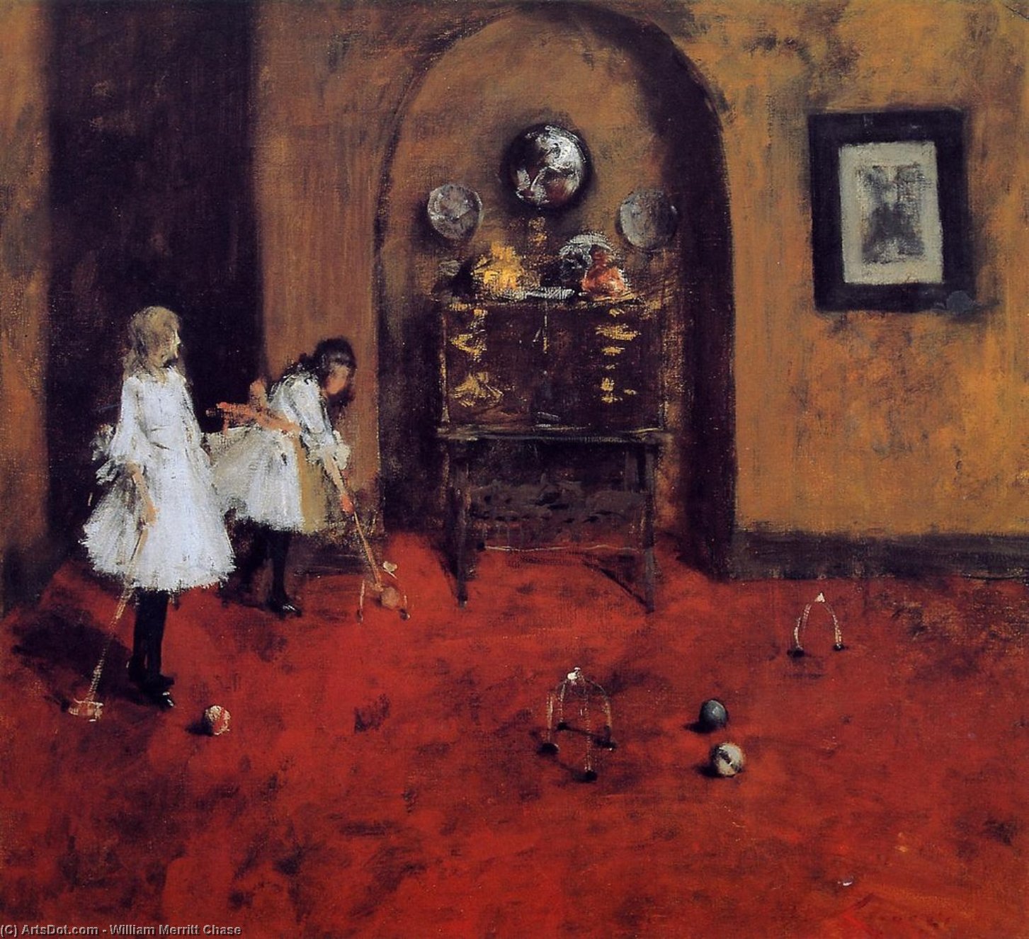 Children Playing Parlor Croquet (sketch) — William Merritt Chase