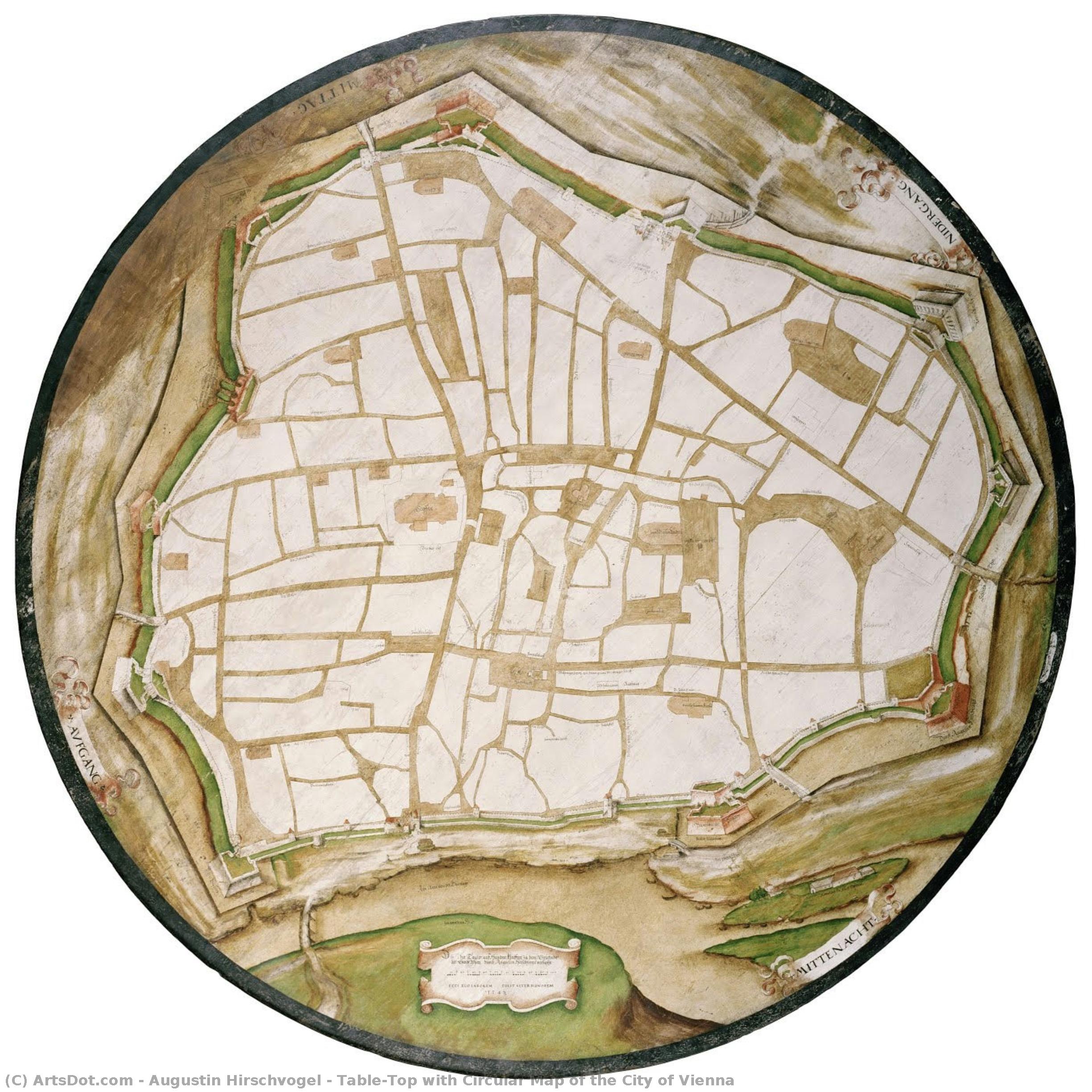 Table-top With Circular Map Of The City Of Vienna — Augustin Hirschvogel