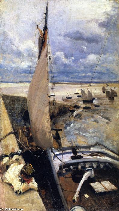 Low Tide At Cancale Harbor — John Singer Sargent