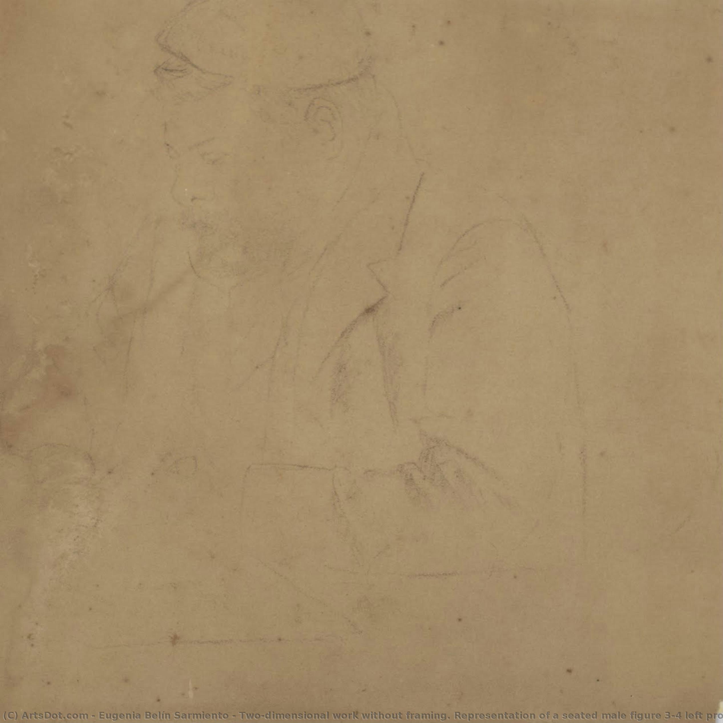 Two-dimensional Work Without Framing. Representation Of A Seated Male Figure 3/4 Left Profile With The Head Slightly Down. Wear A Beret, Beard And Mustaches. He Wears A Jacket, Shirt And A Neck Scarf. The Arms Are Supported On The Table In An Attitud.... — Эвгения Белин-сармiento