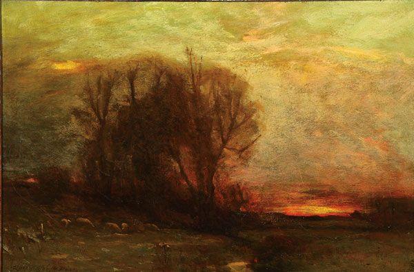 Dusk Landscape With Grazing Sheep — Charles Melville Dewey
