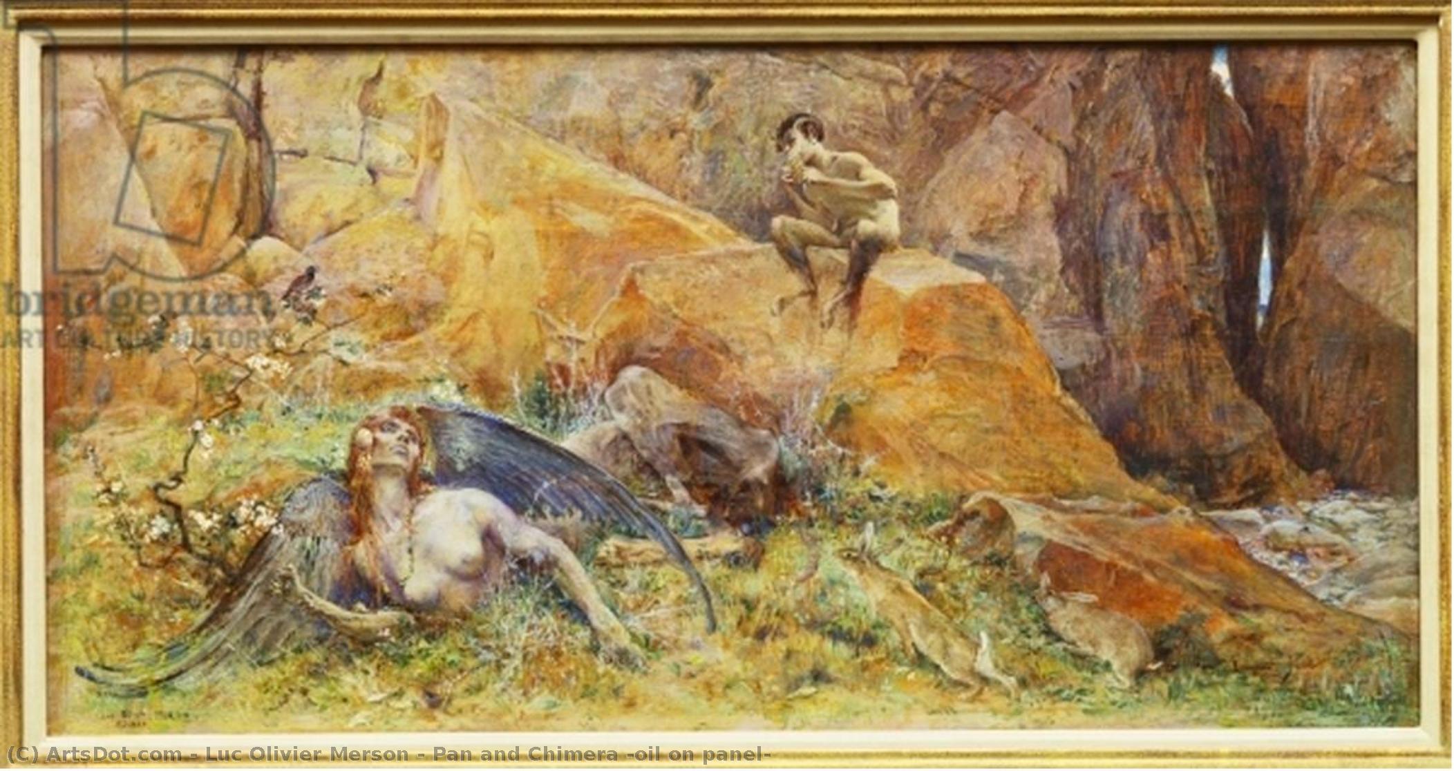 Pan And Chimera (oil On Panel) — Luc Olivier Merson