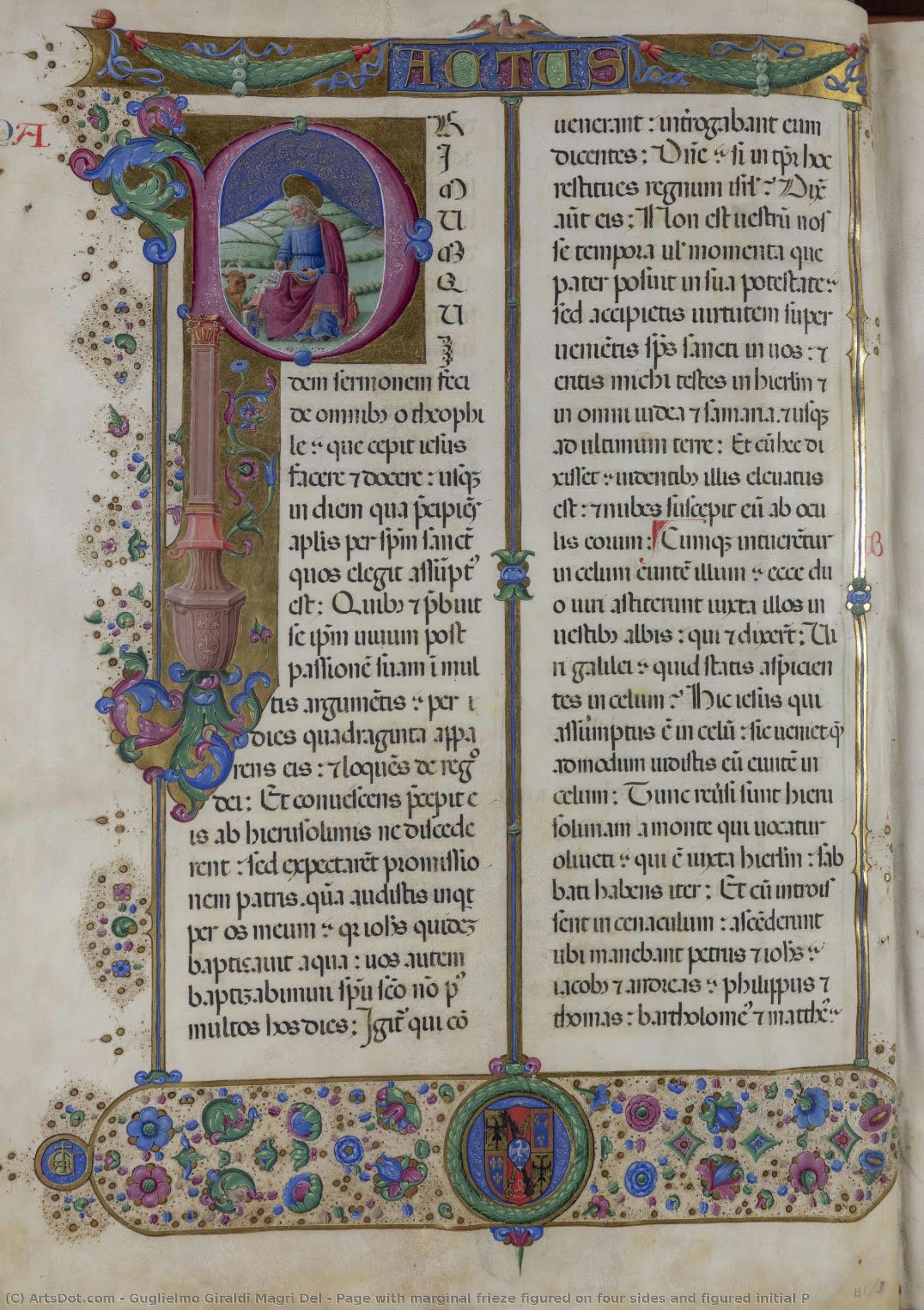 Page With Marginal Frieze Figured On Four Sides And Figured Initial P — Guglielmo Giraldi Magri Del