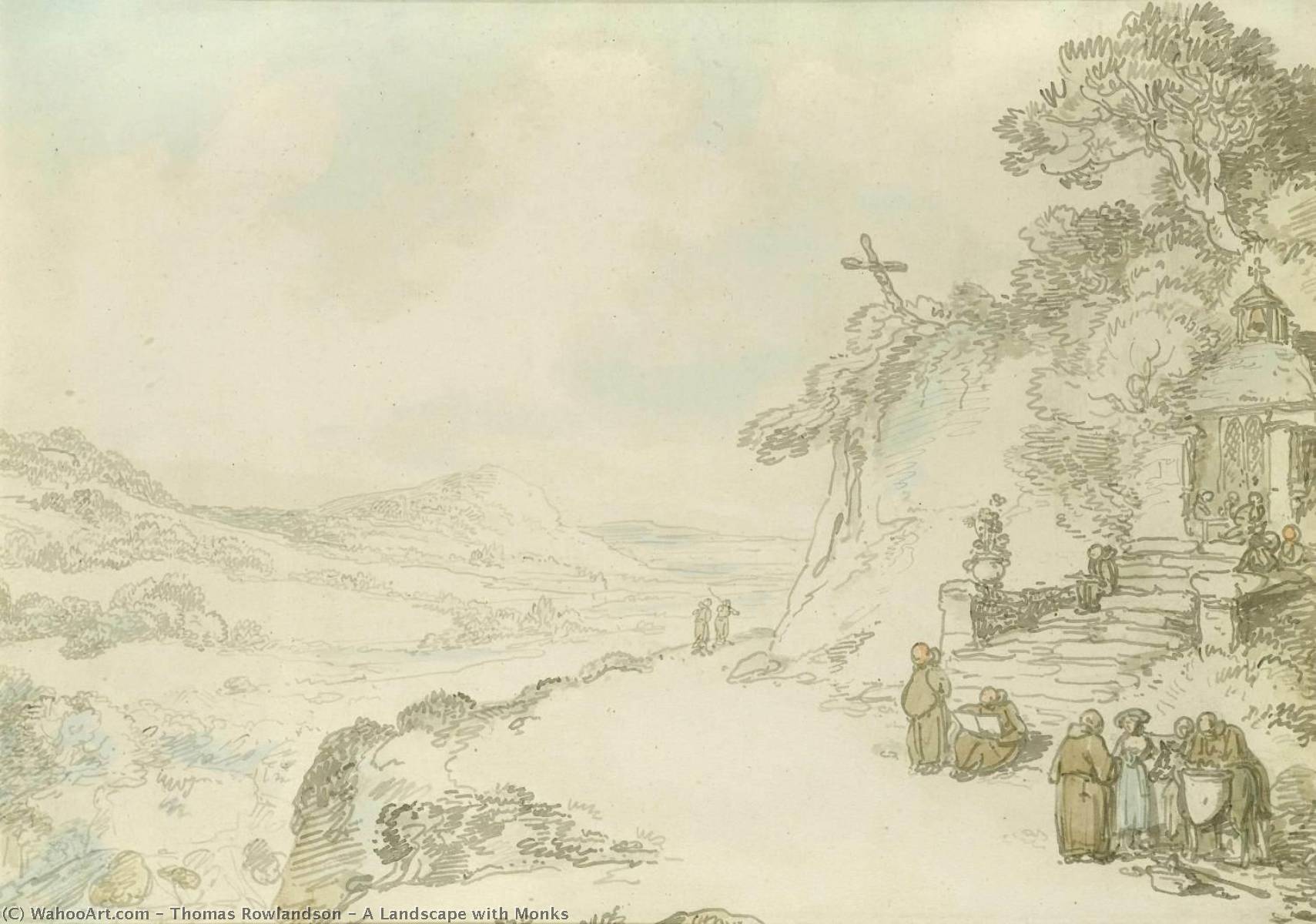 A Landscape With Monks — Thomas Rowlandson