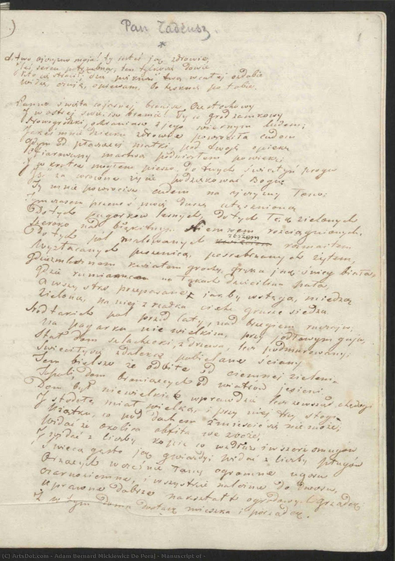 Manuscript Of — Adam Bernard Mickiewicz De Poraj