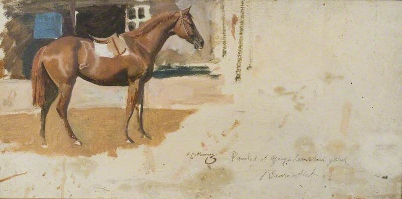 A Chestnut Racehorse Painted At George Lambton's Yard, Newmarket — Sir Alfred James Munnings