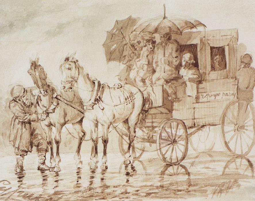 Under The Rain By The Coach To Black River — Vasily Ivanovich Surikov