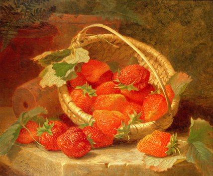 A Basket Of Strawberries On A Stone Ledge — Eloise Harriet Stannard