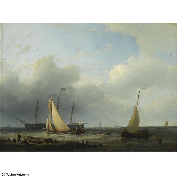 Fishing Boats And A Frigate On Choppy Waters — Abraham Hulk Senior