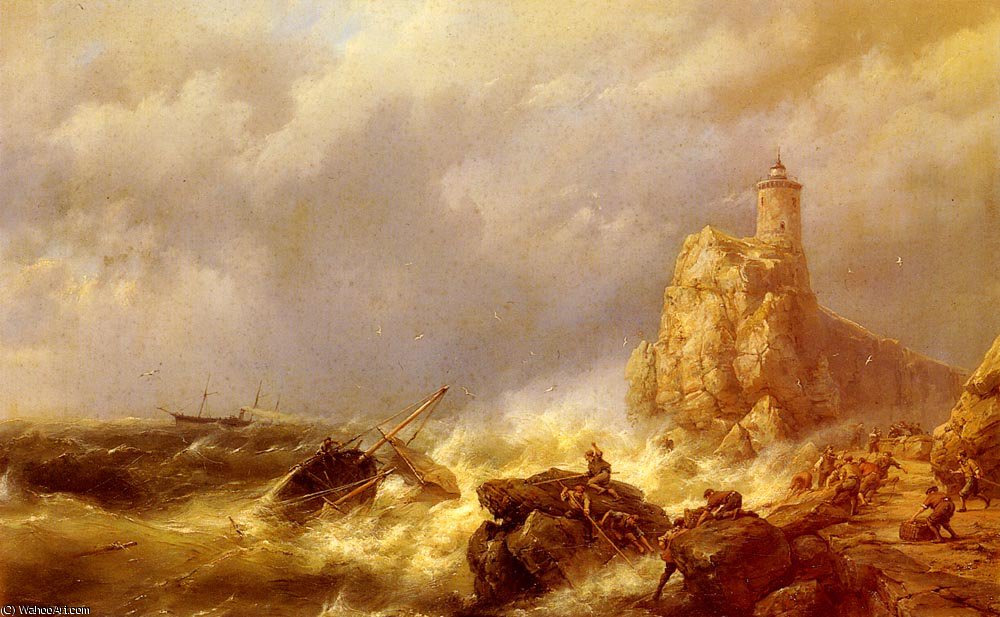 A Shipwreck In Stormy Seas — Johannes Hermanus Koekkoek