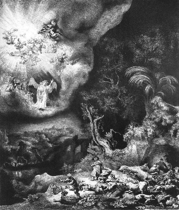 El Ángel Apareciendo A Los Pastores — Rembrandt Van Rijn