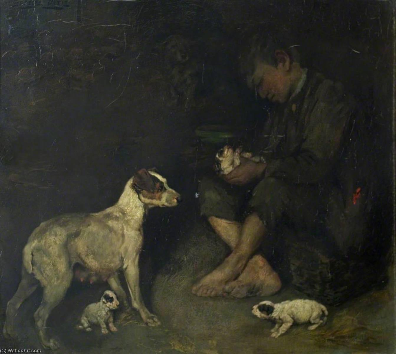 Boy With Terrier And Pups — George Pirie