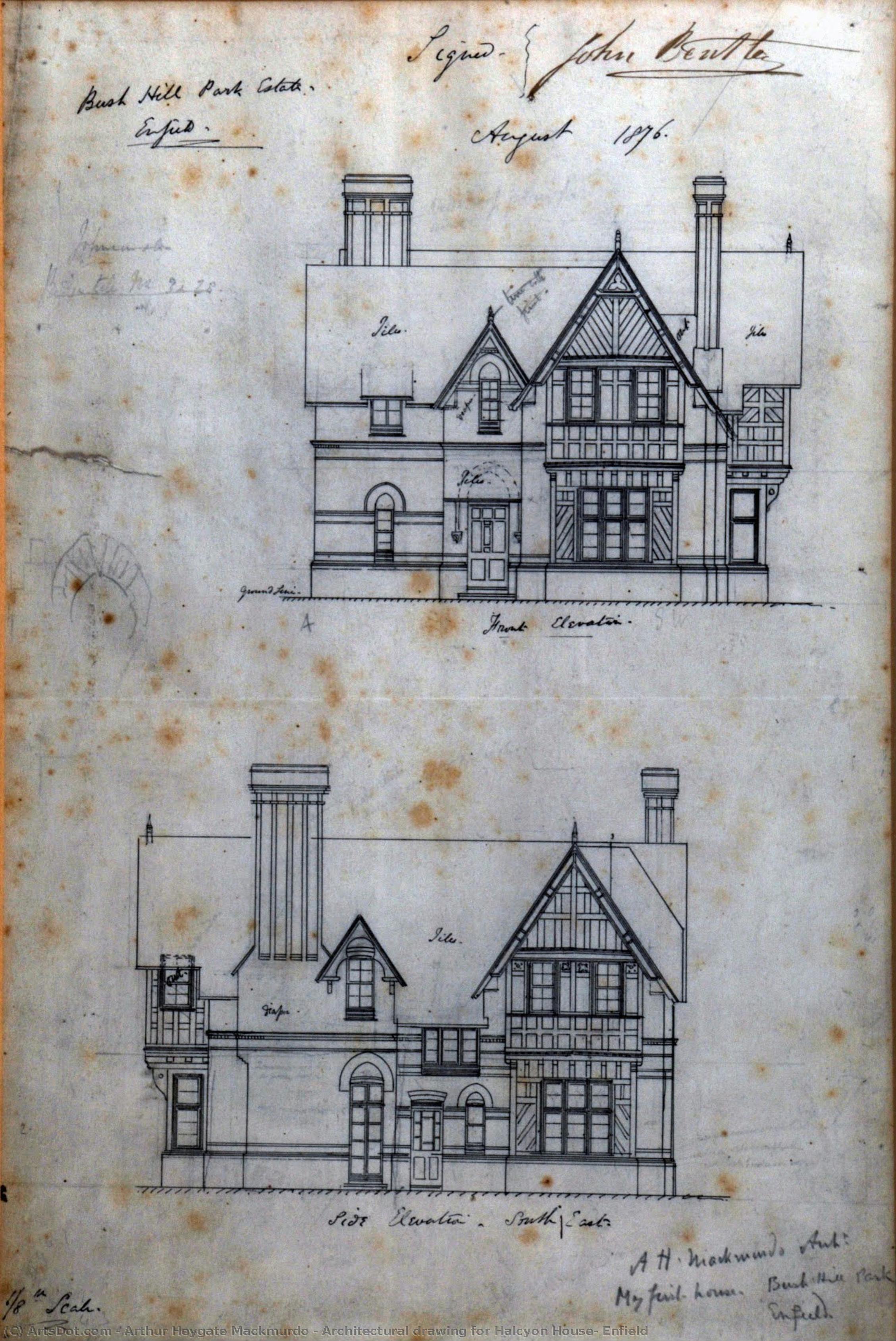 Architectural Drawing For Halcyon House, Enfield — Arthur Heygate Mackmurdo