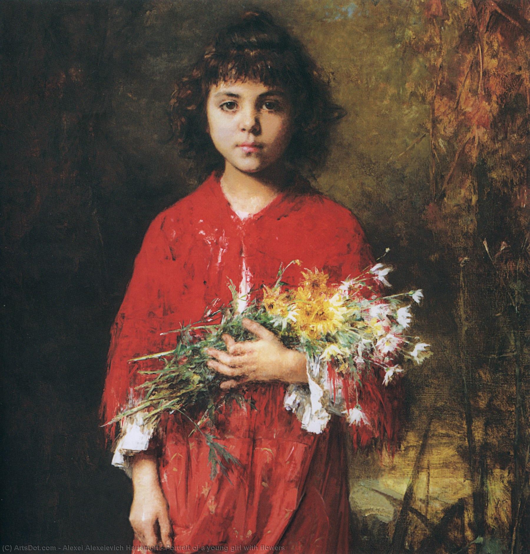 Portrait Of A Young Girl With Flowers — Alexei Alexeievich Harlamov