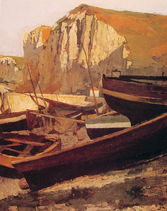 Barques Au Pied D'une Falaise En Normandie — Jean-paul Laurens