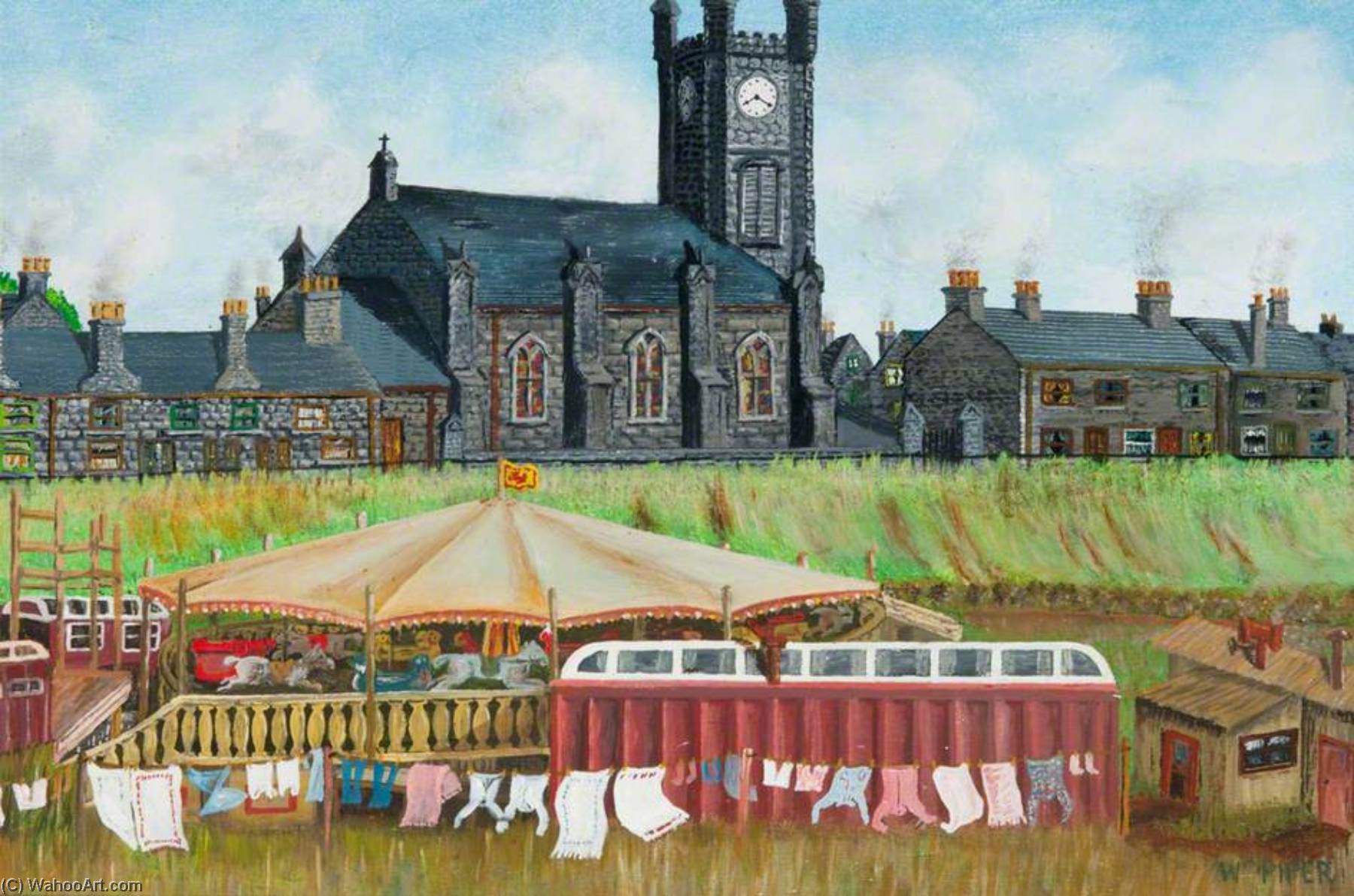Circus And Shows On The Haugh, Backbrae Street And Parish Church, Kilsyth — William Piper