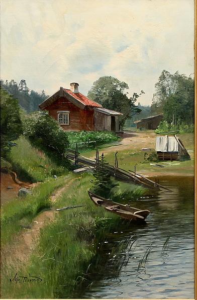 Landscape With Lake And Cottage — Alfred Thörne