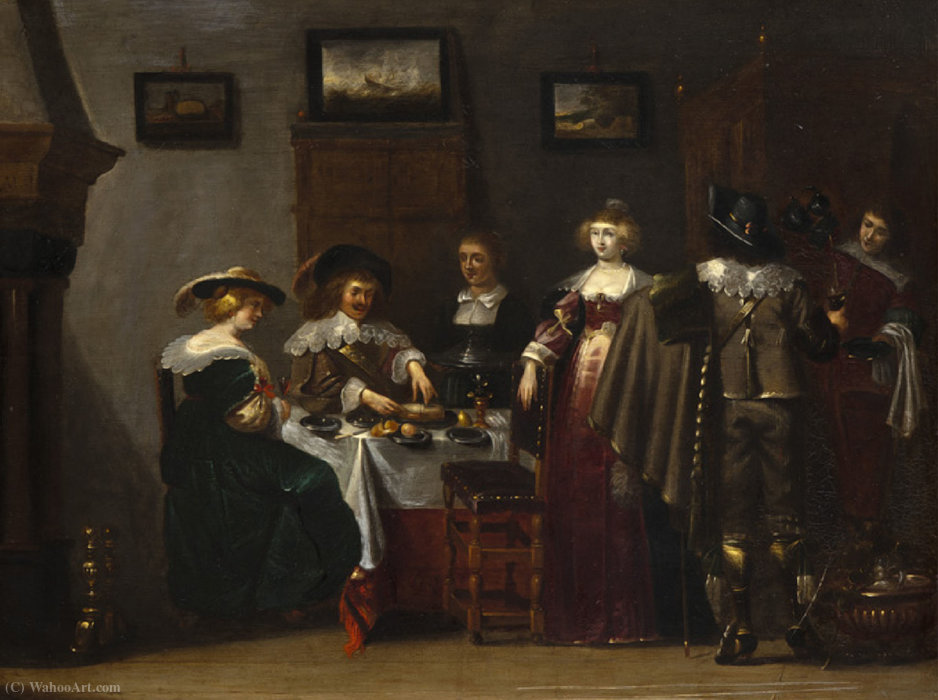Elegante Compagnie, Peinture Sur Cuivre — Christoffel Jacobsz Van Der Laemen